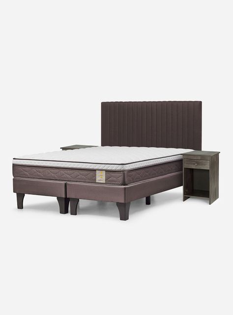Cama Europea New Style 4 Plus Base Dividida 2 Plazas + Set Muebles Lucio Chocolate-0