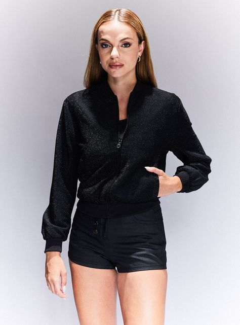 Chaqueta Bomber Tela Brillante-0