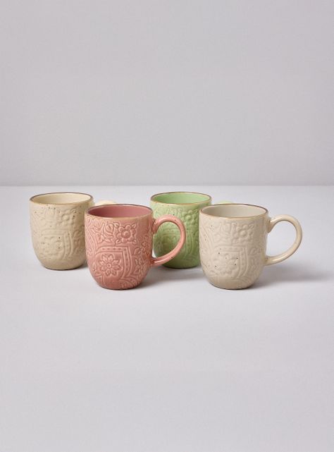 Set 4 Mugs Embossed Pastel 350 ml-0