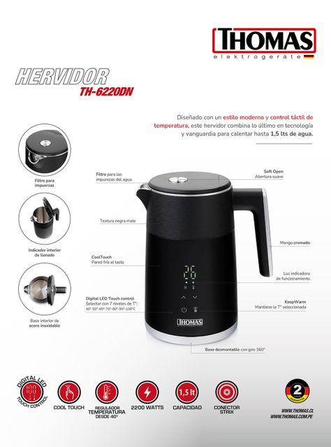 Hervidor Digital 1.5 Litros TH-6220DN Negro-5
