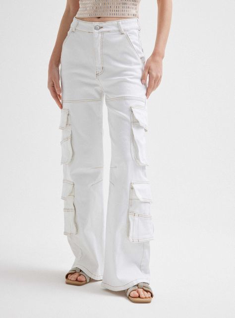 Jeans Cargo Bolsillos Tiro Medio-0