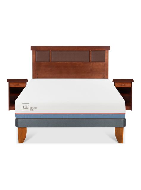Cama Europea Excellence Plus 2 Plazas Base Normal + Set Muebles New Dublín Caramel-2