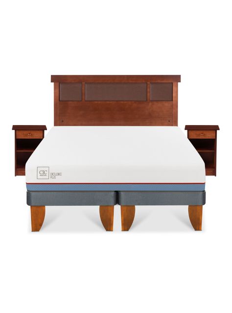 Cama Europea Excellence Plus 2 Plazas Base Dividida + Set Muebles New Dublín Caramel-2