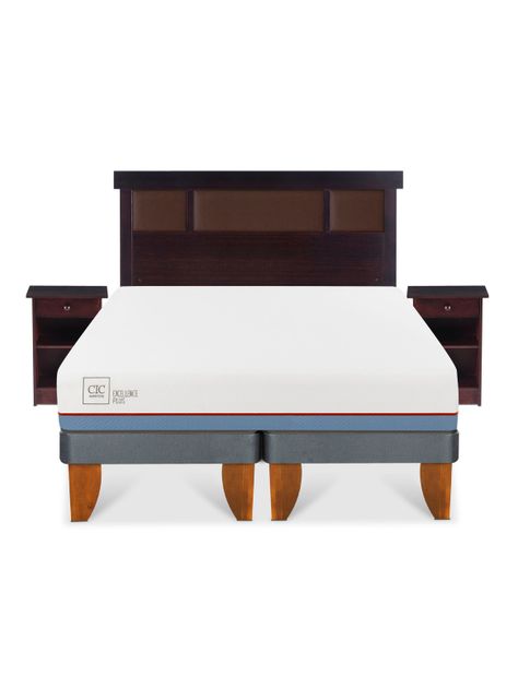 Cama Europea Excellence Plus 2 Plazas Base Dividida + Set Muebles New Dublín Chocolate-2