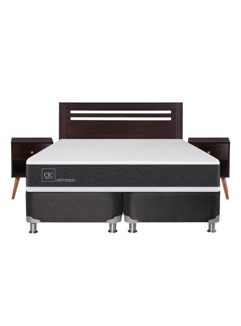 Box Spring New Ortopedic B5 Black 2 Plazas Base Dividida + Set Muebles New Munich-1