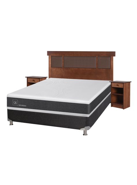 Box Spring New Ortopedic B5 Black 2 Plazas Base Normal + Set Muebles New Dublín Caramel-0