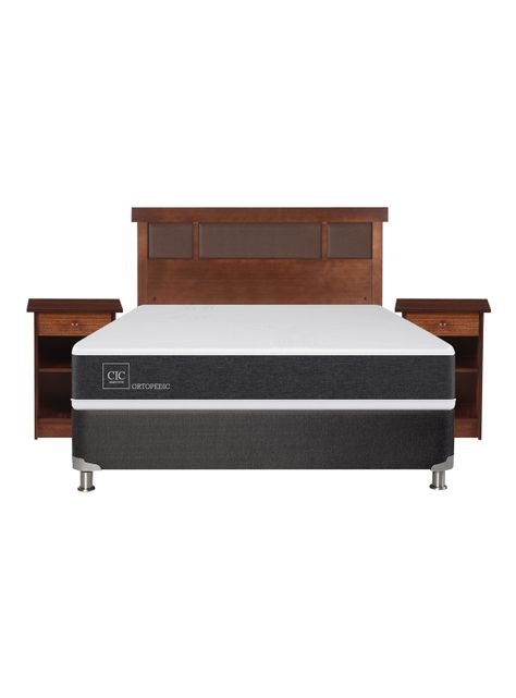 Box Spring New Ortopedic B5 Black 2 Plazas Base Normal + Set Muebles New Dublín Caramel-1