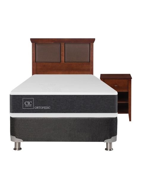 Box Spring New Ortopedic B5 Black 1.5 Plazas + Set Muebles New Torino Café-1