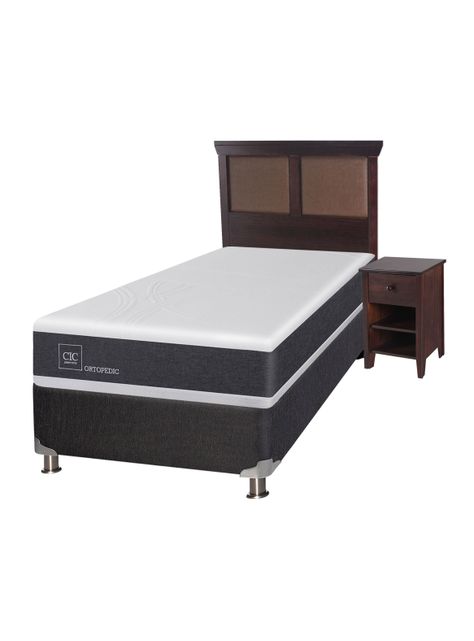 Box Spring New Ortopedic B5 Black 1.5 Plazas + Set Muebles New Torino Chocolate-0