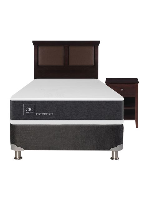 Box Spring New Ortopedic B5 Black 1.5 Plazas + Set Muebles New Torino Chocolate-1