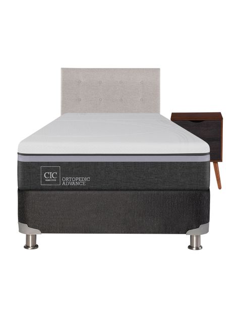Box Spring Ortopedic Advance B5 BK 1.5 Plazas + Respaldo Tigris + Velador + Set Textil-1