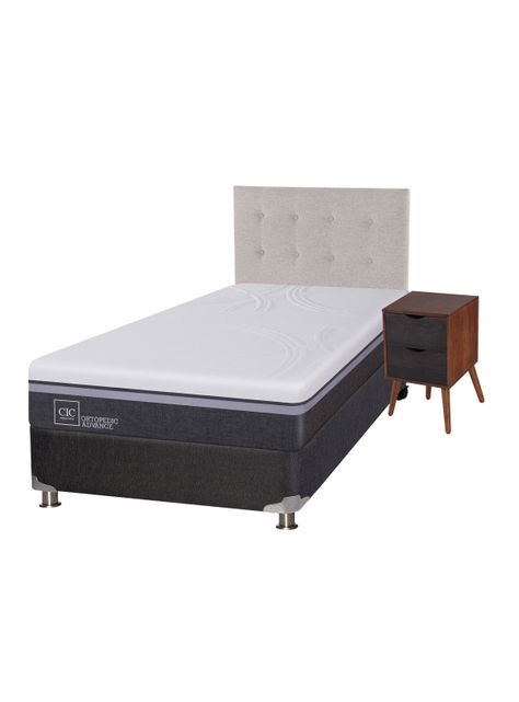 Box Spring Ortopedic Advance B5 BK 1.5 Plazas + Respaldo Tigris + Velador + Set Textil-0