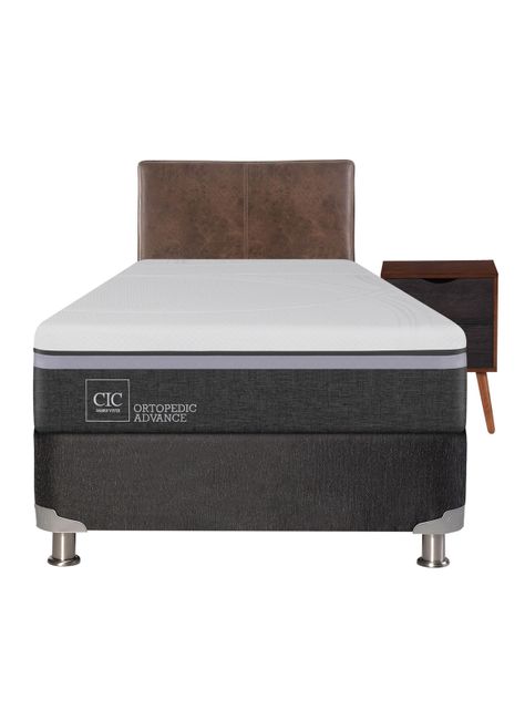 Box Spring Ortopedic Advance B5 Black 1.5 Plazas + Set Muebles Baker Café-1