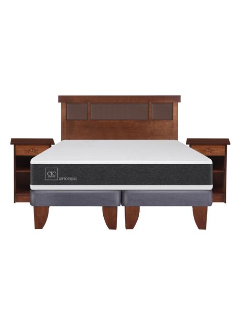 Cama Europea New Ortopedic 2 Plazas Base Dividida + Set Muebles New Dublín Caramelo-1
