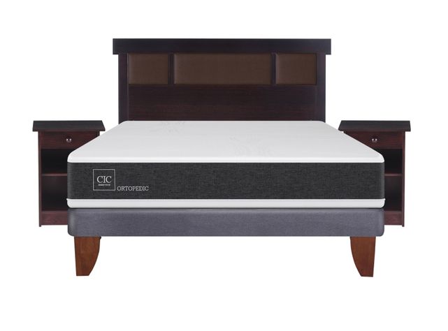 Cama Europea New Ortopedic 2 Plazas Base Normal + Set Muebles New Dublín Chocolate-1