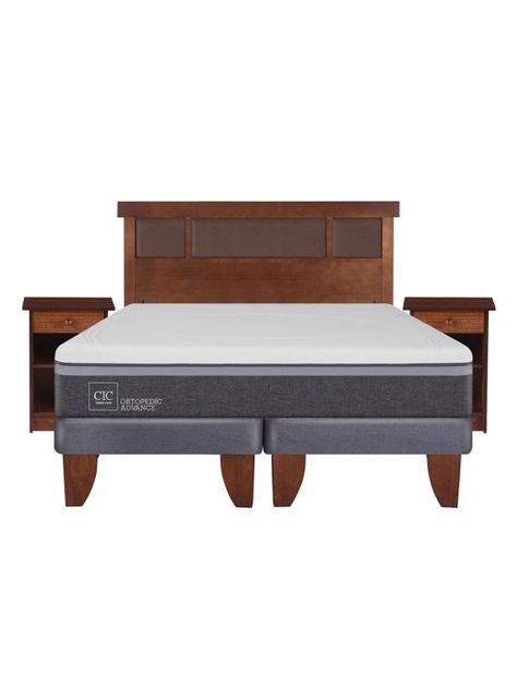 Cama Europea Ortopedic Advance 2 Plazas Base Dividida + Set Muebles New Dublín Caramelo-1
