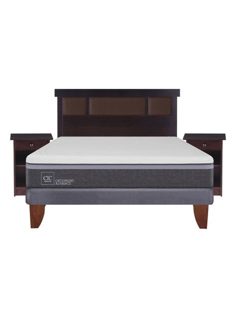 Cama Europea Ortopedic Advance 2 Plazas Base Normal + Set Muebles New Dublín Chocolate-1