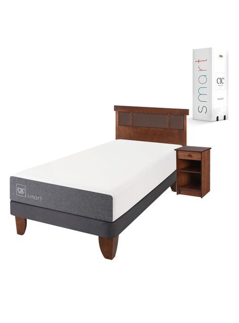 Cama Europea Smart 1.5 Plazas + Set Muebles New Dublín Caramelo-0