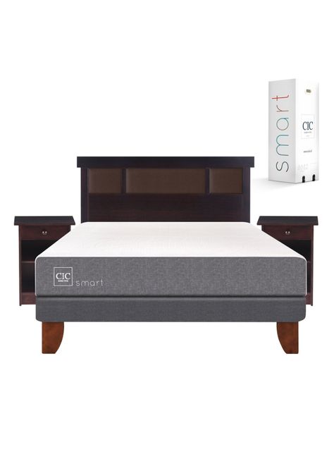 Cama Europea Smart 2 Plazas Base Normal + Set Muebles New Dublín Chocolate-1