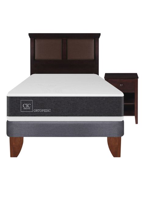 Cama Europea New Ortopedic 1.5 Plazas + Set Muebles New Torino Chocolate-1
