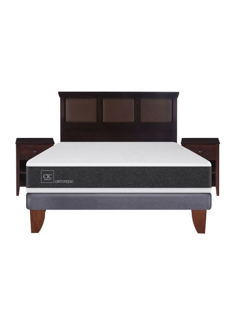 Cama Europea New Ortopedic 2 Plazas Base Normal + Set Muebles New Torino Chocolate-1