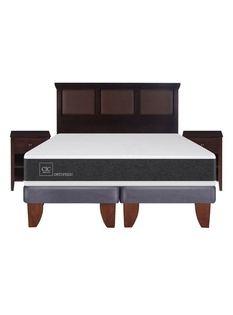 Cama Europea New Ortopedic 2 Plazas Base Dividida + Set Muebles New Torino Chocolate-1