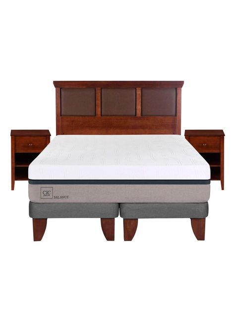 Cama Europea Balance 2 Plazas Base Dividida + Set Muebles New Torino Café-2