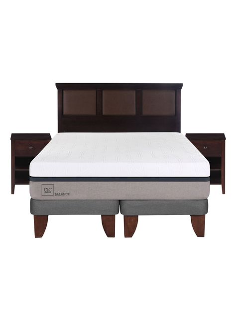 Cama Europea Balance 2 Plazas Base Dividida + Set Muebles New Torino Chocolate-1
