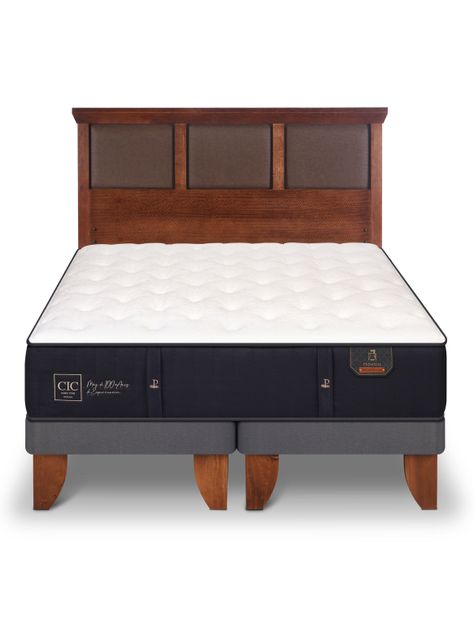 Cama Europea Premium 2 Plazas Base Dividida + Respaldo New Torino Caramelo-2