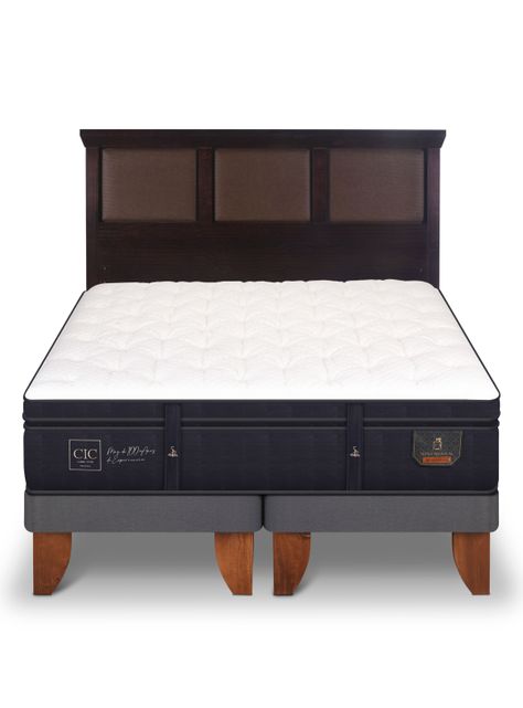 Cama Europea Super Premium 2 Plazas Base Dividida + Respaldo New Torino Chocolate-2