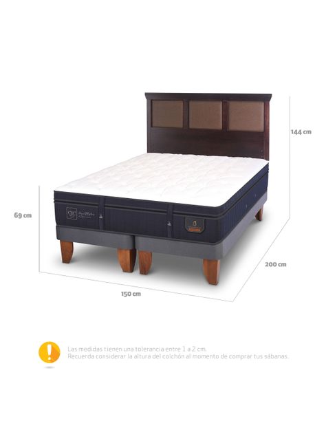 Cama Europea Super Premium 2 Plazas Base Dividida + Respaldo New Torino Chocolate-1