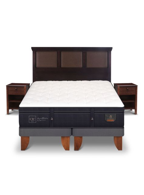 Cama Europea Super Premium 2 Plazas Base Dividida New Torino Chocolate + Set Muebles-2