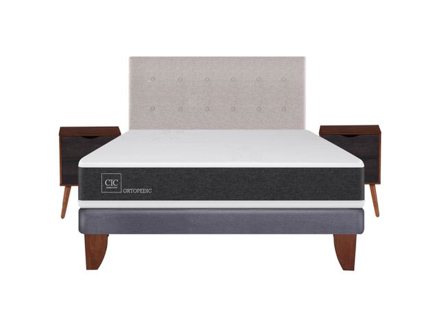 Cama Europea New Ortopedic 2 Plazas Base Normal + Set Muebles Tigris-0