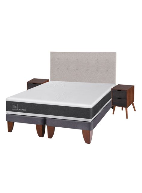 Cama Europea New Ortopedic 2 Plazas Base Dividida + Set Muebles Tigris-0