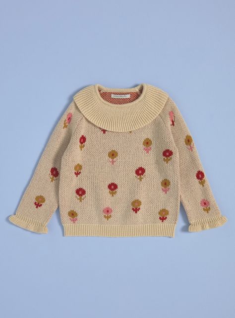 Sweater Intarsia de Flores, Cuello Payaso-0