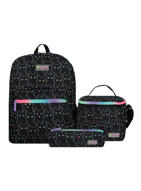 Triple Pack 5Xt Mochila Niña Gatos Negro-0