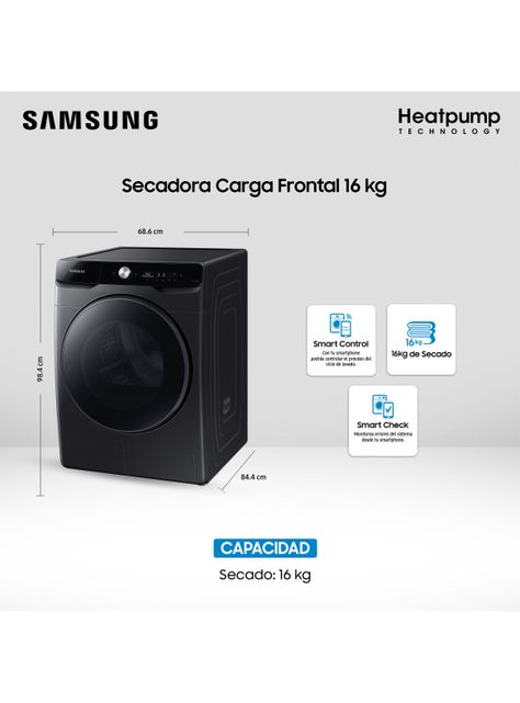 Secadora de Carga Frontal 16 kg con Heatpump DV16T8740BV/ZS-1