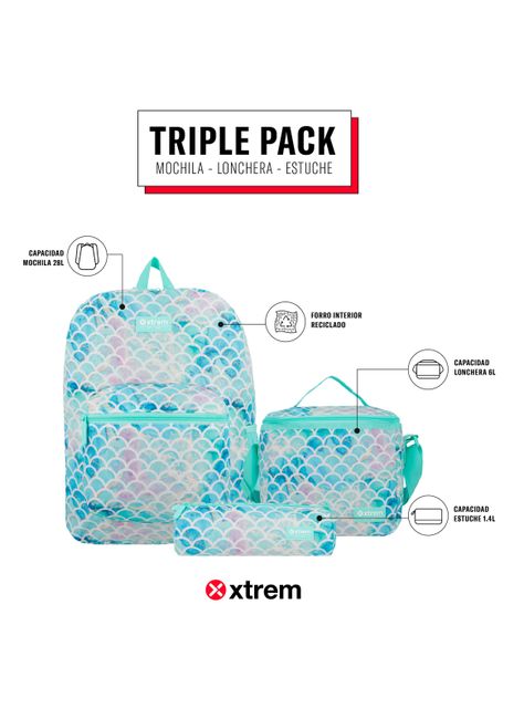 Triple Pack 5Xt Mochila Niña Verde Agua-4