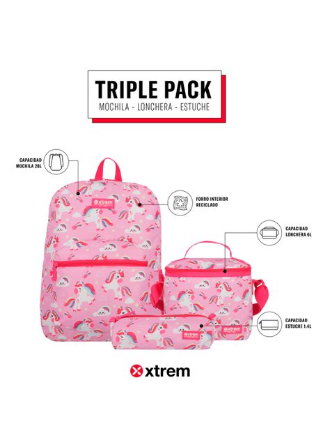 Triple Pack 5Xt Mochila Niña Unicornio Púrpura-4