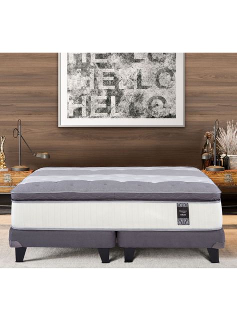 Cama Europea Grafito Titanium New 2 Plazas Box Base Dividida + Set Castell-4