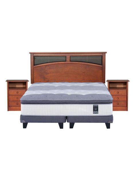 Cama Europea Grafito Titanium New 2 Plazas Box Base Dividida + Set Castell-1