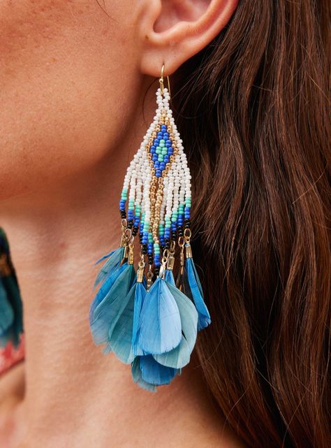 Aros Colgantes Mostacilla y Plumas Color-1