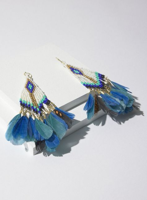 Aros Colgantes Mostacilla y Plumas Color-2