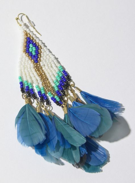 Aros Colgantes Mostacilla y Plumas Color-3