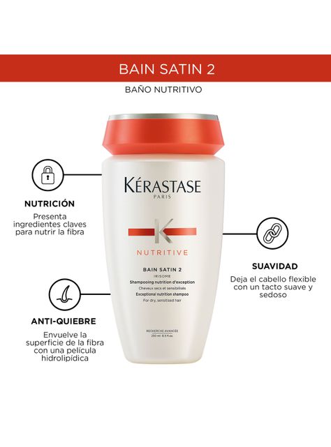 Shampoo Nutrición Cabello Seco A Muy Seco Bain Satin 2 Nutritive 250ml-3