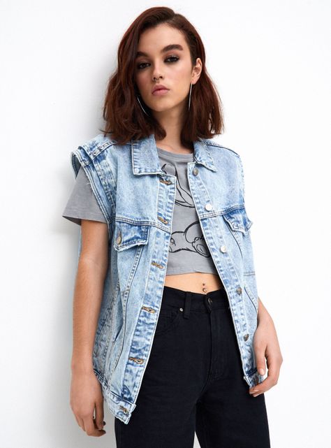 Chaqueta Denim sin Mangas Oversized-0