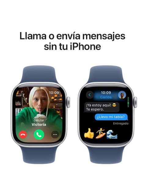 Apple Watch Series 10 GPS Caja Aluminio Plata 42mm Correa Deportiva Azul Denim Talla S/M-6