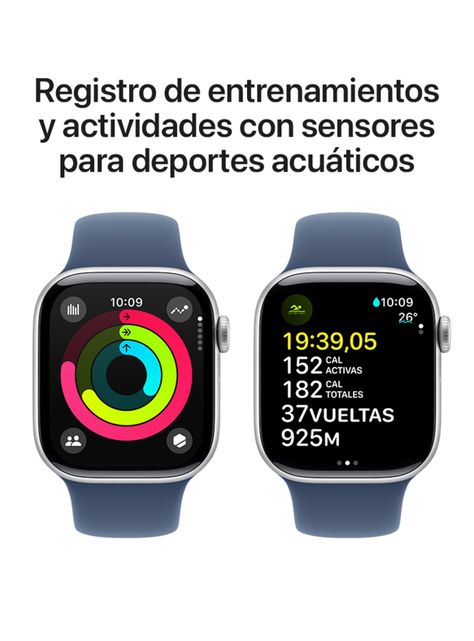 Apple Watch Series 10 GPS Caja Aluminio Plata 42mm Correa Deportiva Azul Denim Talla M/L-3