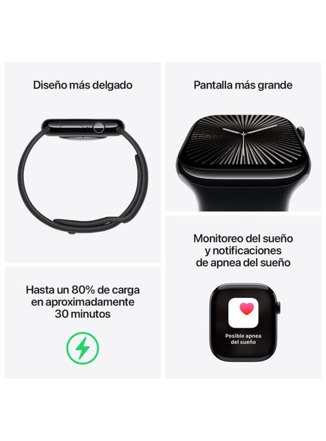 Apple Watch Series 10 GPS Caja Aluminio Negro Azabache 42mm Correa Deportiva Negra Talla M/L-2