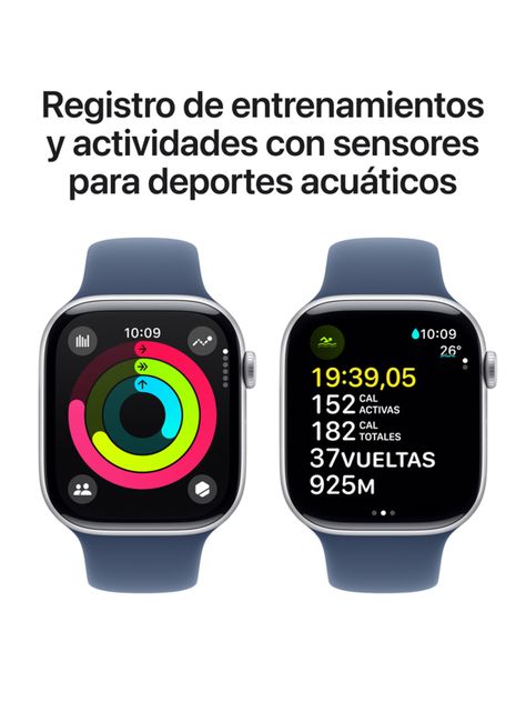 Apple Watch Series 10 GPS Caja Aluminio Plata 46mm Correa Deportiva Azul Denim Talla M/L-3